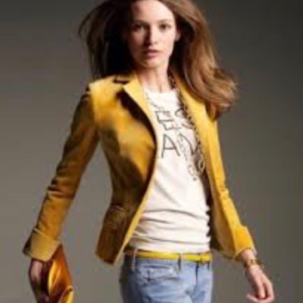 J. Crew Ecole Jacket Blazer Velvet Yellow Mustard
